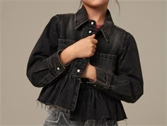 Kids ONLY washed black frill denim skjorte